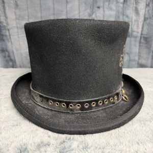 Conner Handmade Hats Steampunk Black Wool Top Hat Gears Lacing C1057-05 XXL